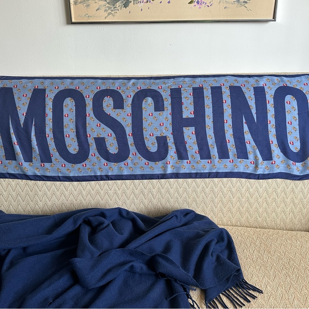 Moschino Blue Teddy Bear & Hearts  Scarf